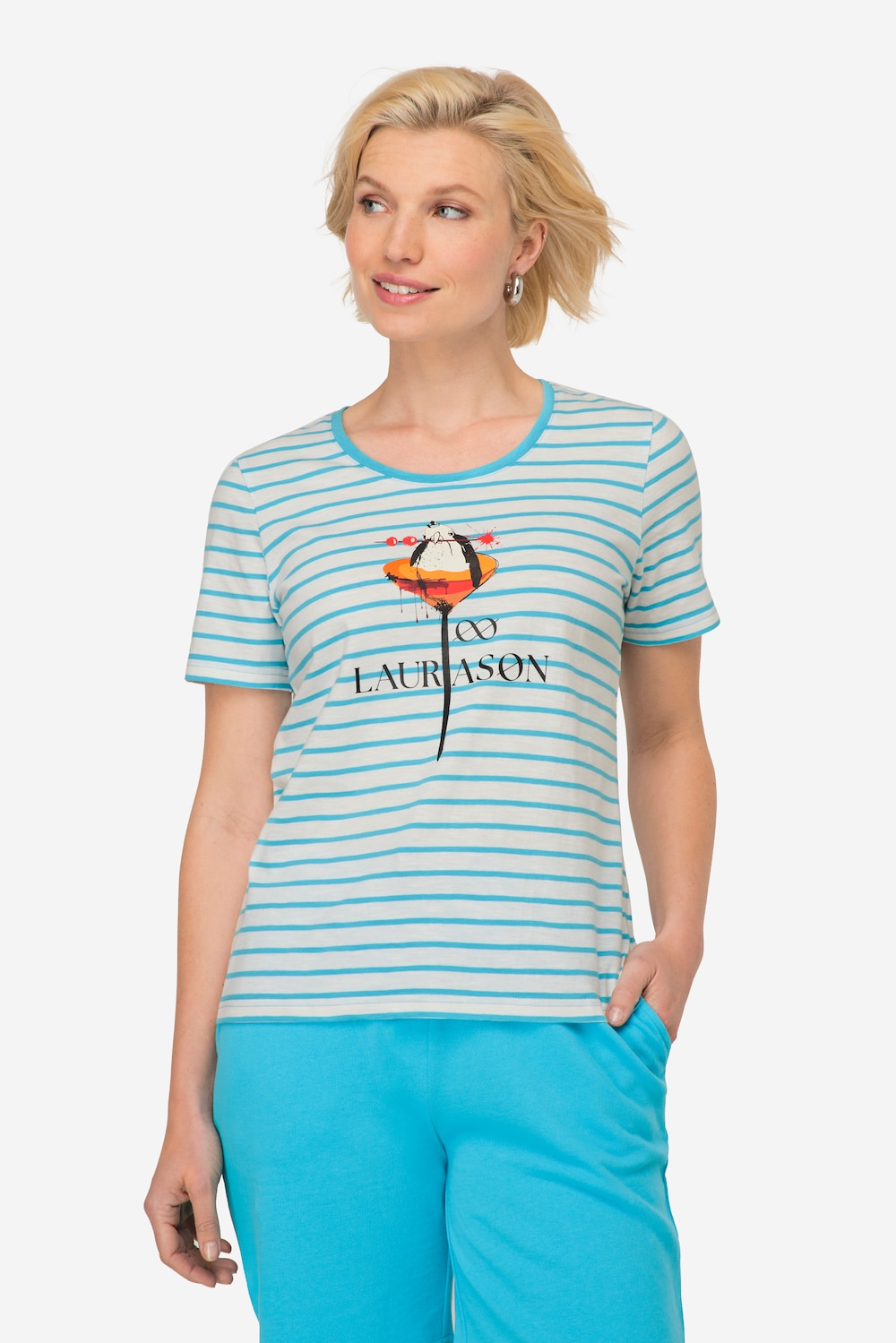 Große Größen T-Shirt, Damen, türkis, Größe: L, Baumwolle, LAURASON