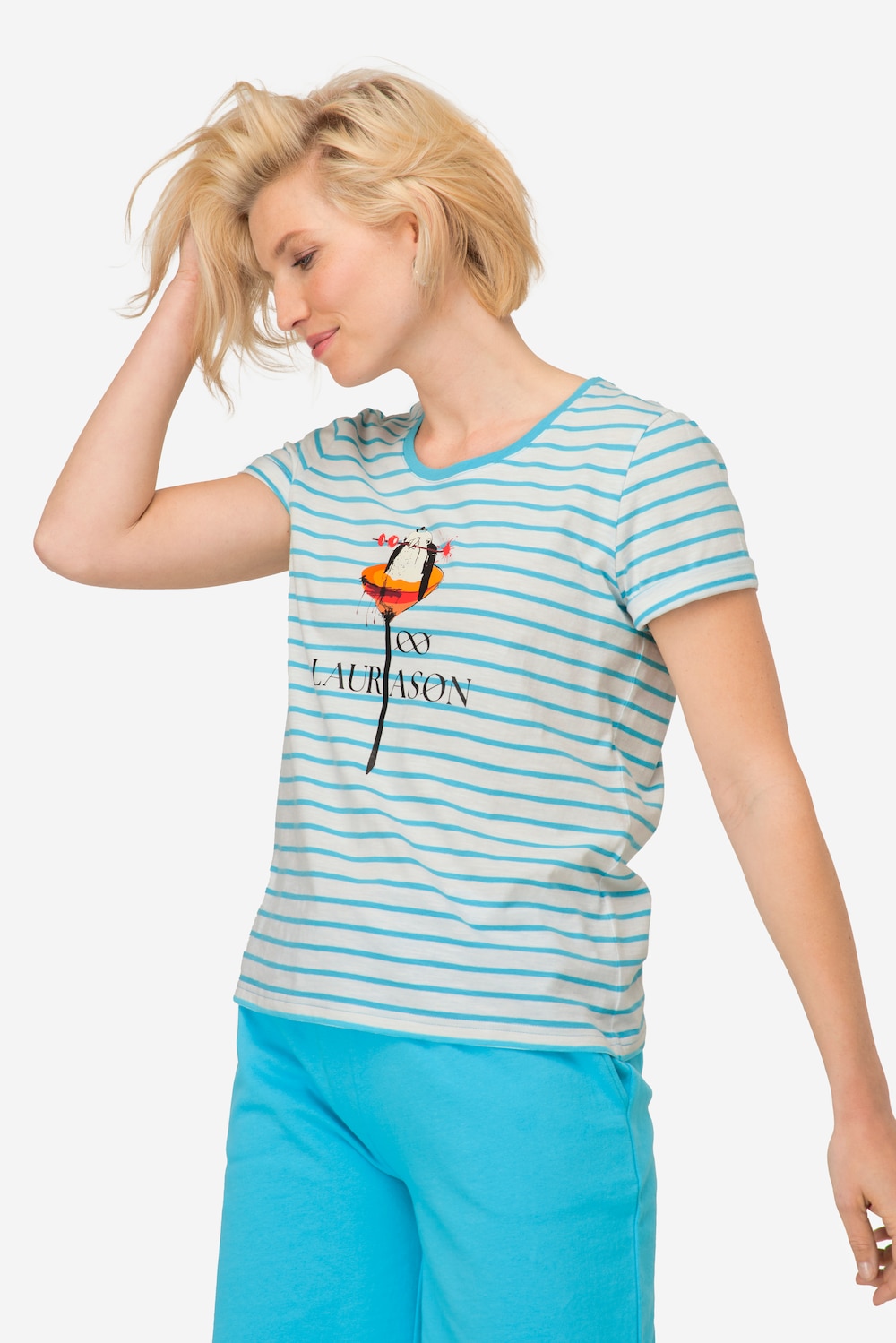 Große Größen T-Shirt, Damen, türkis, Größe: XL, Baumwolle, LAURASON