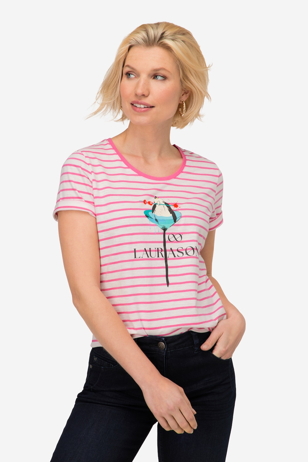 Große Größen T-Shirt, Damen, rosa, Größe: L, Baumwolle, LAURASON