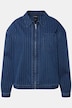 Denimjakke, nålestriber, skjortekrave, lynlåslukning
