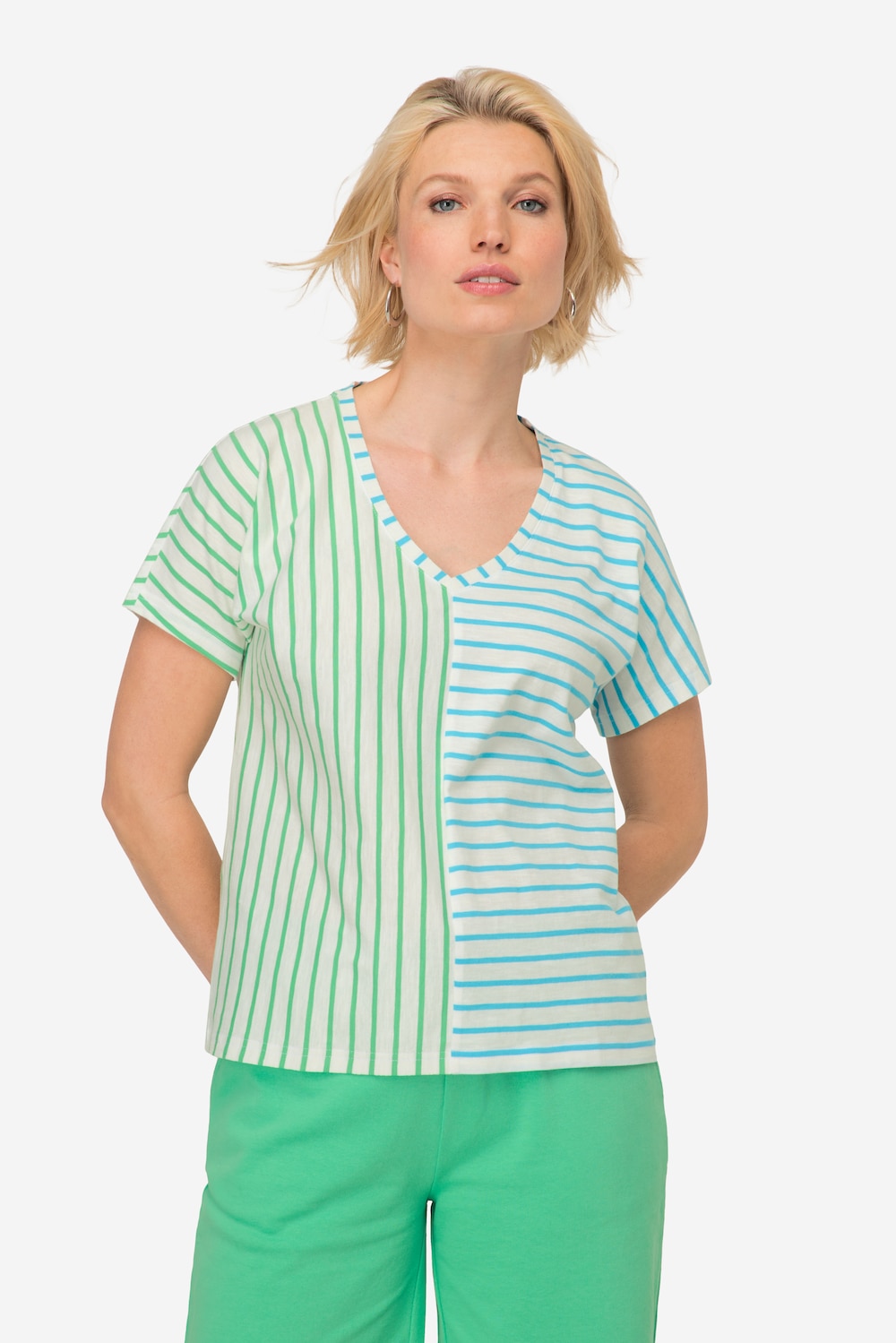 Große Größen T-Shirt, Damen, türkis, Größe: L, Baumwolle, LAURASON