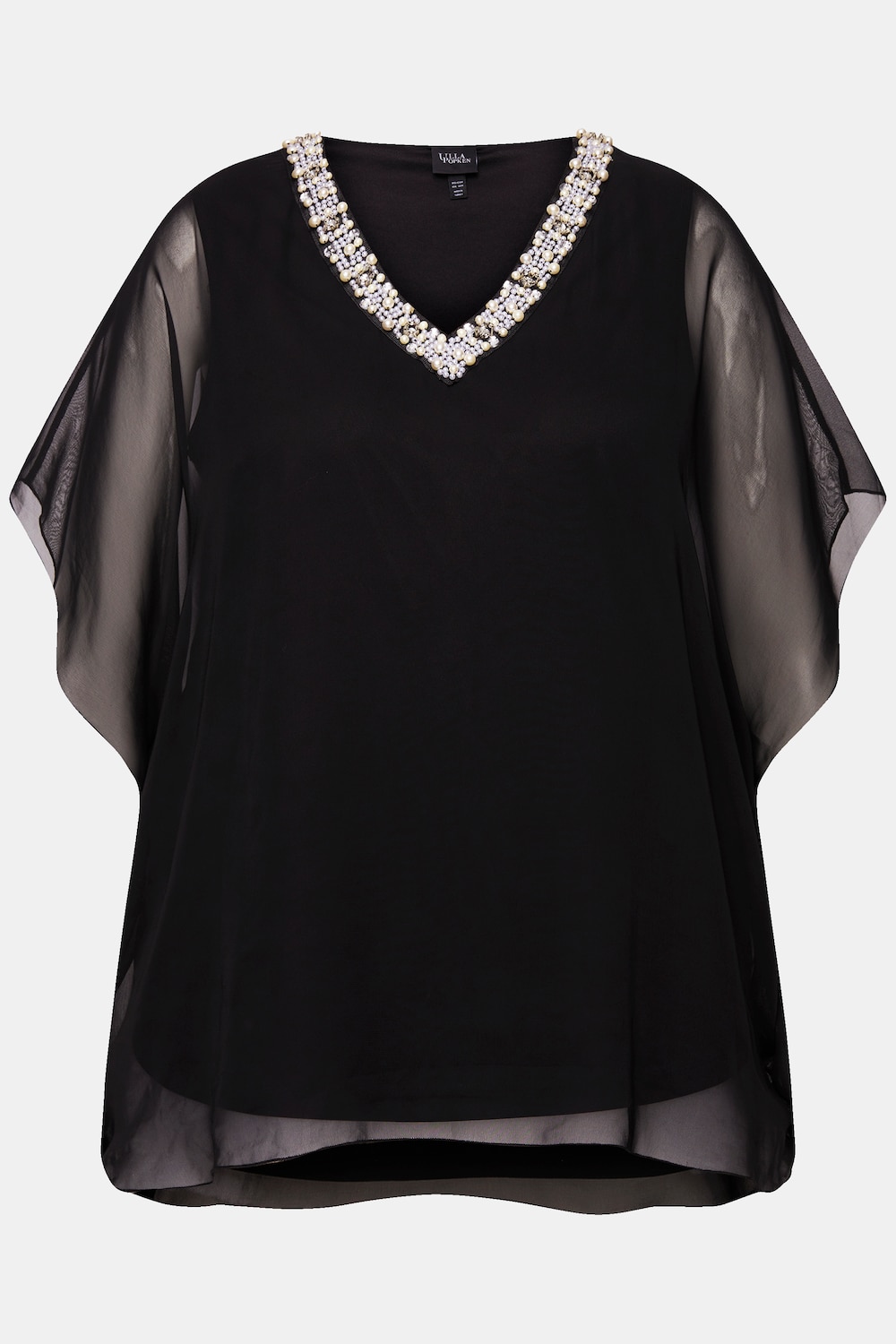 Stora storlekar Chiffongblus med dubbla lager, Dam, svart, storlek: 50/52, Polyester, Ulla Popken