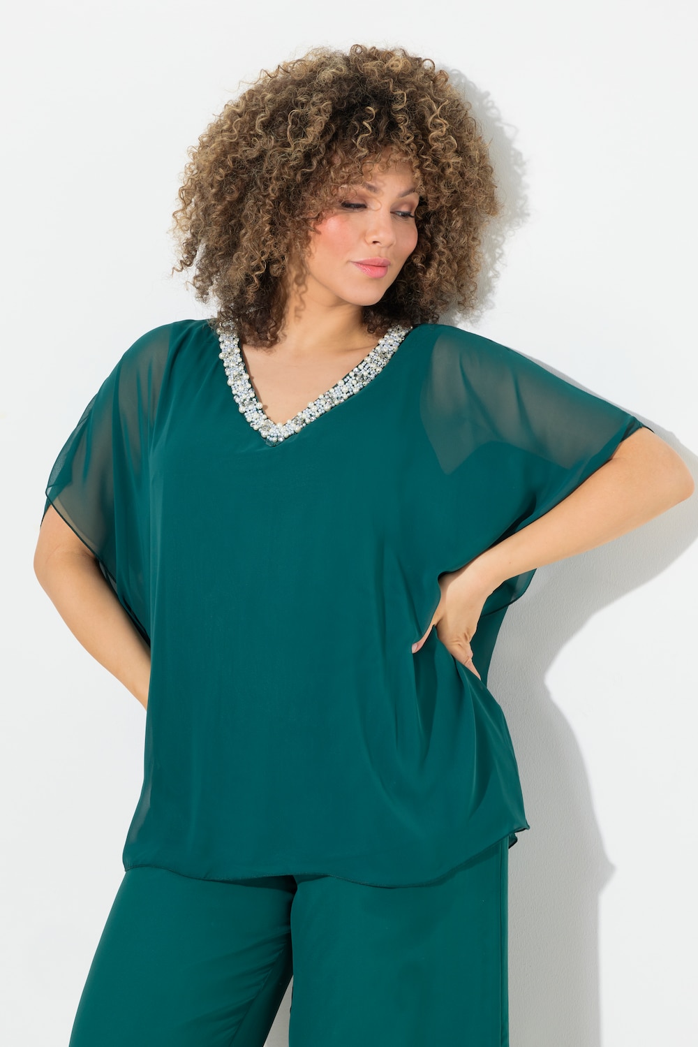 Große Größen Chiffonbluse, Damen, türkis, Größe: 58/60, Polyester, Ulla Popken