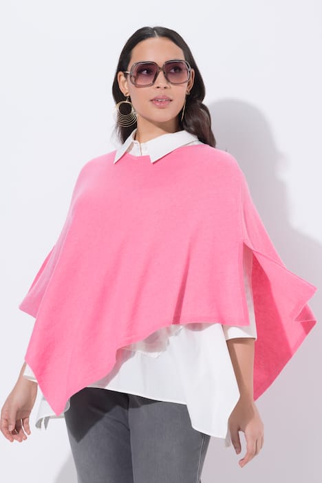 Poncho en maille de laine mélangée, col en V et finition en pointe