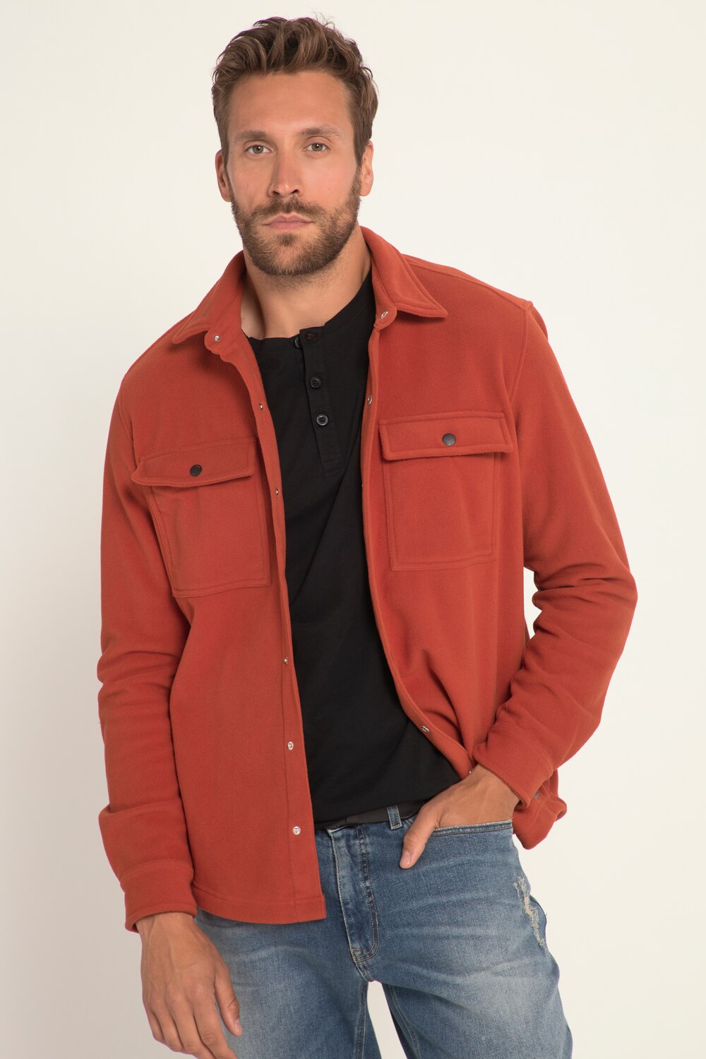 Stora storlekar Skjortjacka i fleece, Her, orange, storlek: 7XL, Polyester, JP1880