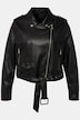 Chaqueta motera, aspecto de cuero, cuello con solapa, asimétrica
