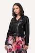 Chaqueta motera, aspecto de cuero, cuello con solapa, asimétrica