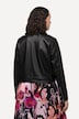 Chaqueta motera, aspecto de cuero, cuello con solapa, asimétrica