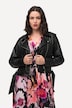 Chaqueta motera, aspecto de cuero, cuello con solapa, asimétrica
