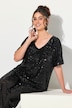 Paillettenshirt, oversized, V-hals, korte mouwen