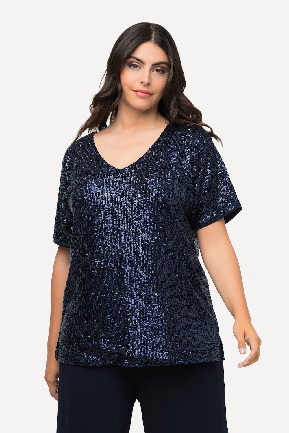 Große Größen Pailletten-Shirt, Damen, blau, Größe: 46/48, Polyester, Ulla Popken