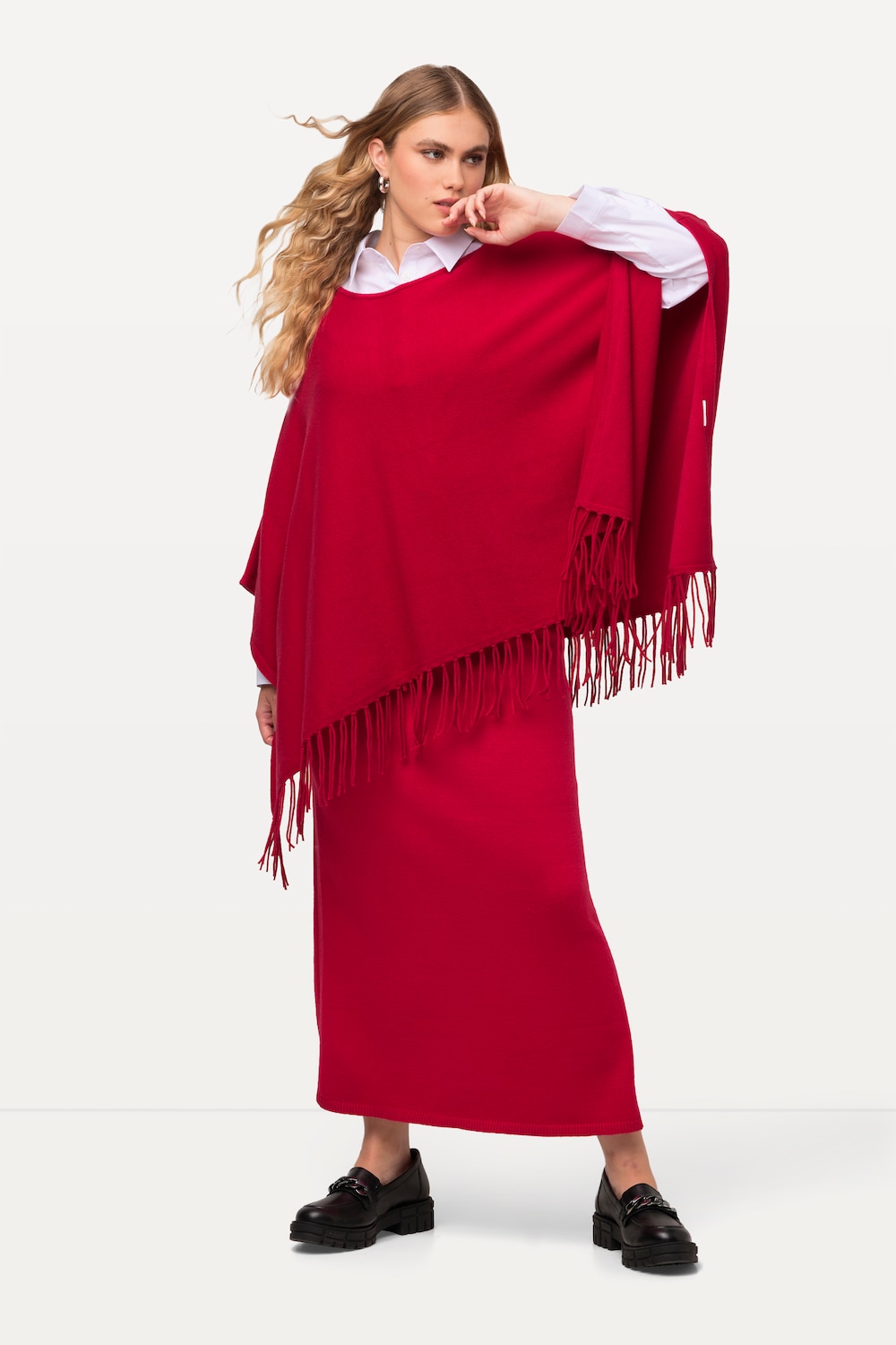 grandes tailles poncho oversized en maille, femmes, rouge, taille: 44-50, viscose/polyester/fibres synthétiques, ulla popken