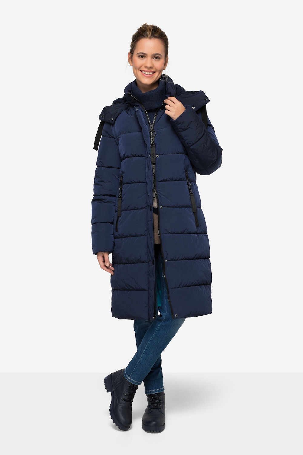 Große Größen 2-in-1-Steppmantel, Damen, blau, Größe: XL, Polyester/Synthetische Fasern, LAURASON