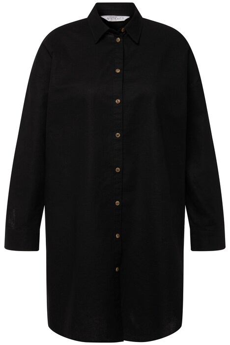 Linen Blend Long Sleeve Shirt Dress