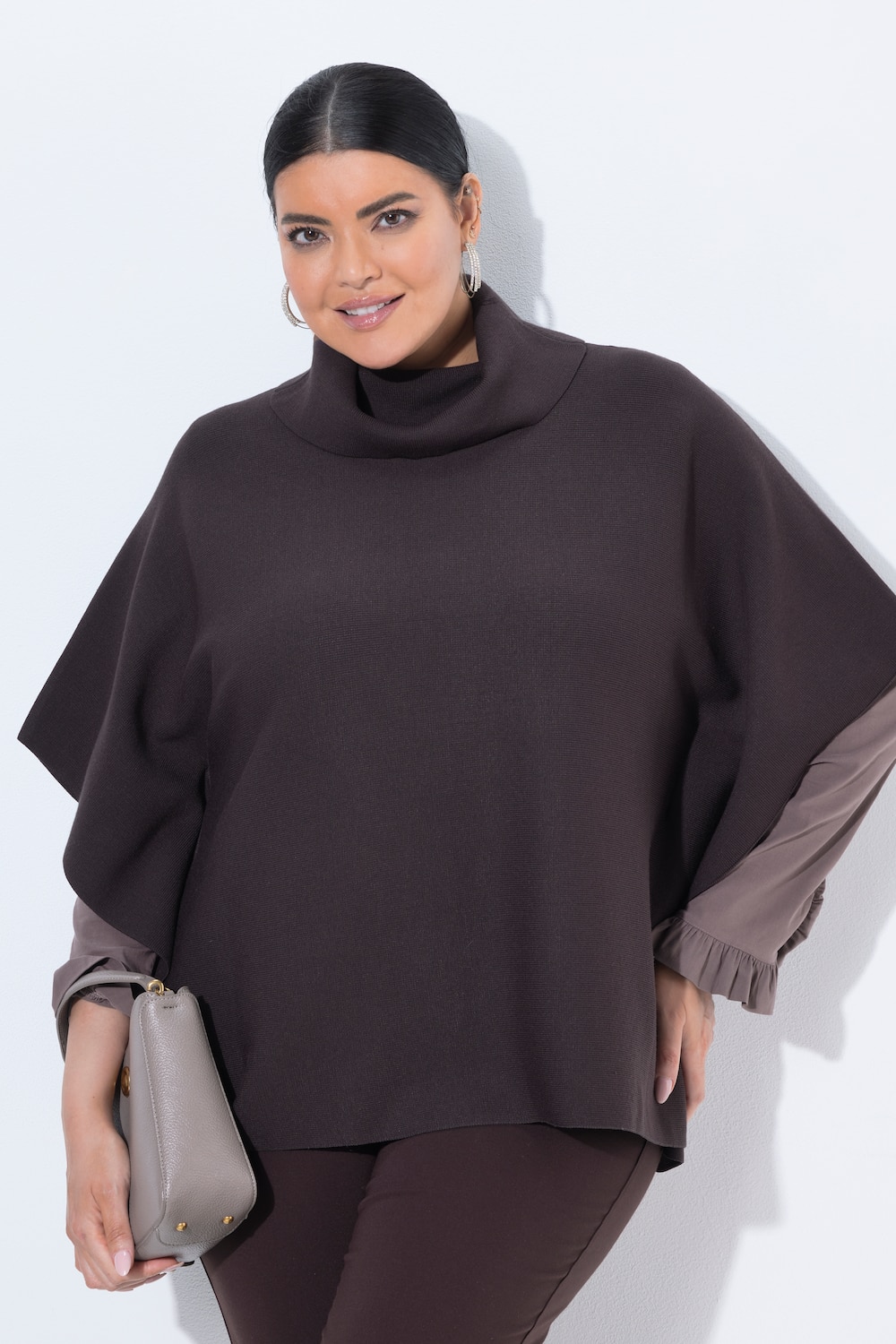 Poncho-Pullover, Oversized, Rollkragen, ärmellos