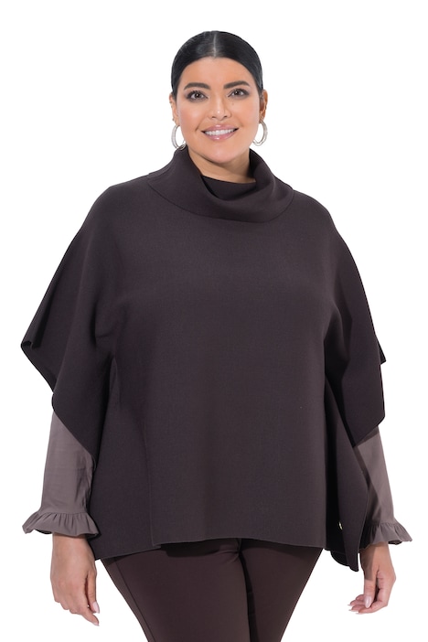 Pončo svetr, oversize, stojáček, bez rukávů