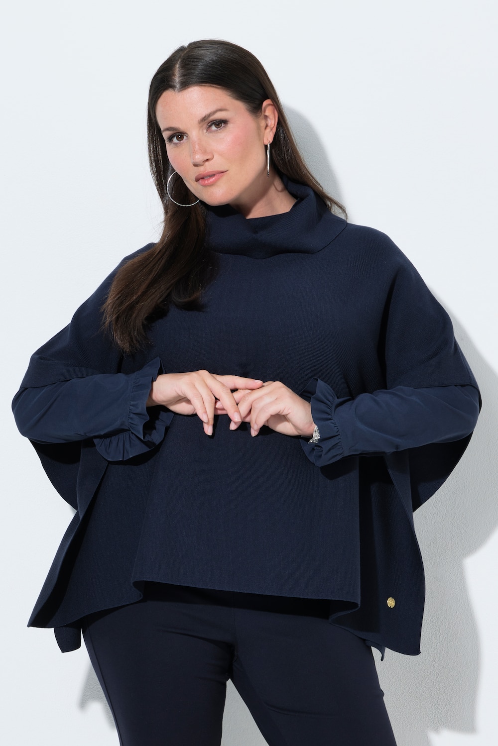 Poncho-Pullover, Oversized, Rollkragen, ärmellos