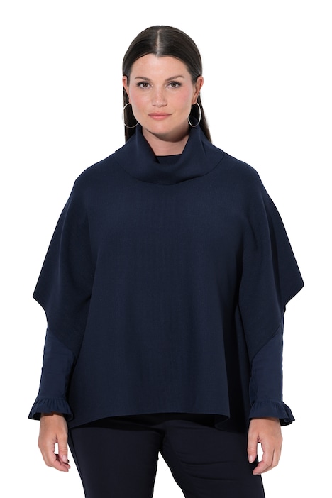 Pončo svetr, oversize, stojáček, bez rukávů