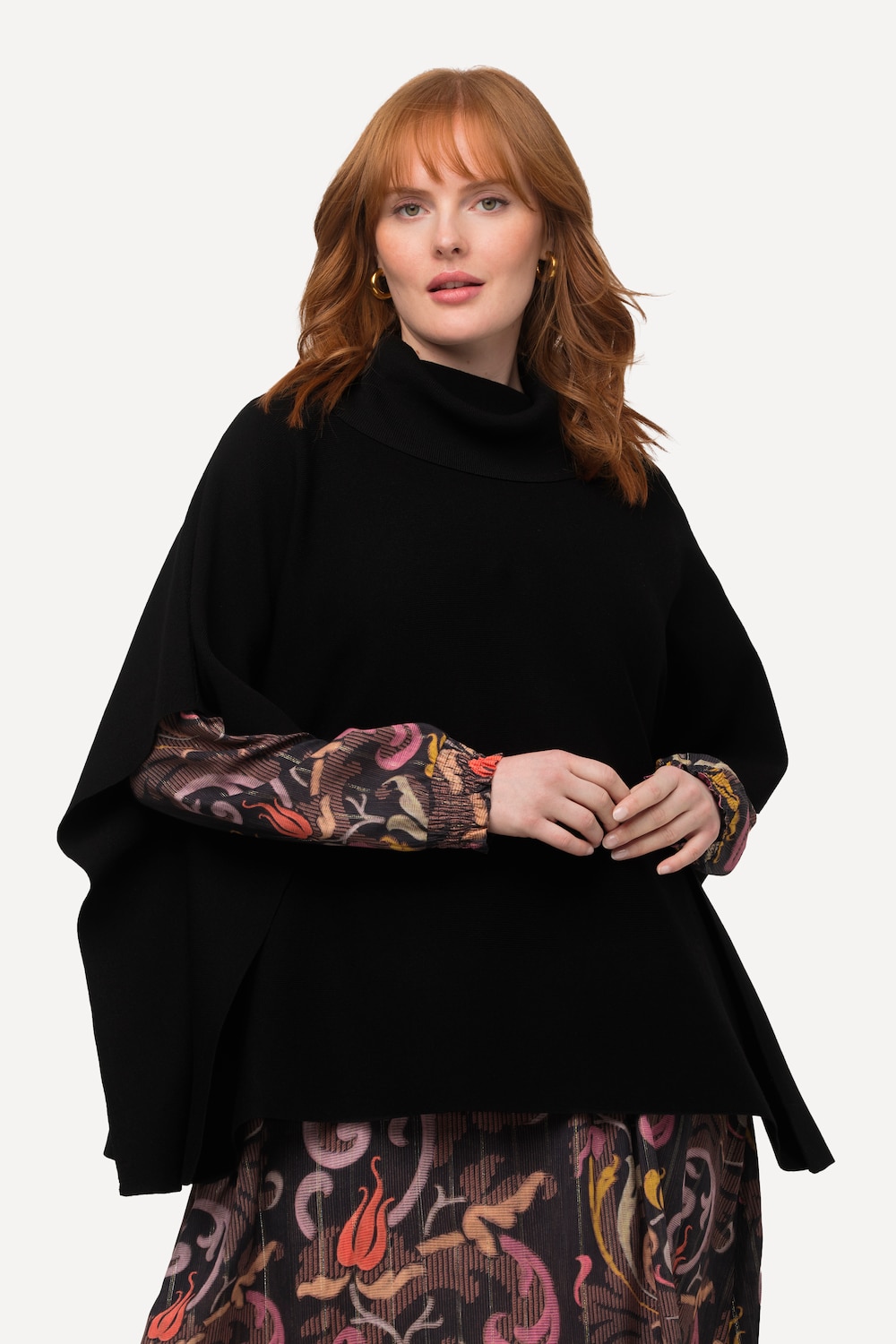 grandes tailles pull oversize style poncho à col montant et sans manches, femmes, noir, taille: 44-50, viscose/polyester, ulla popken