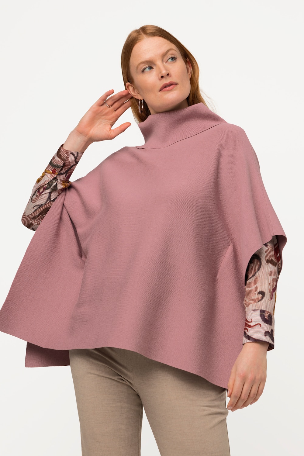 grandes tailles pull oversize style poncho à col montant et sans manches, femmes, rose, taille: 44-50, viscose/polyester, ulla popken