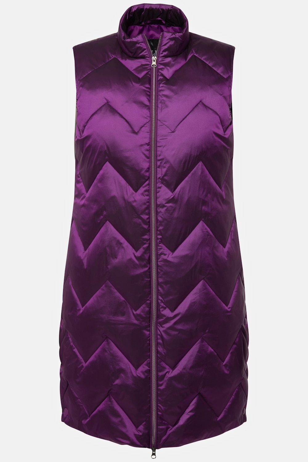 Stora storlekar Lång väst i återvunnet tvåfärgat material med ståkrage och tvåvägsdragkedja, Dam, lila, storlek: 50/52, Polyester/Syntetfibrer, Ulla Popken