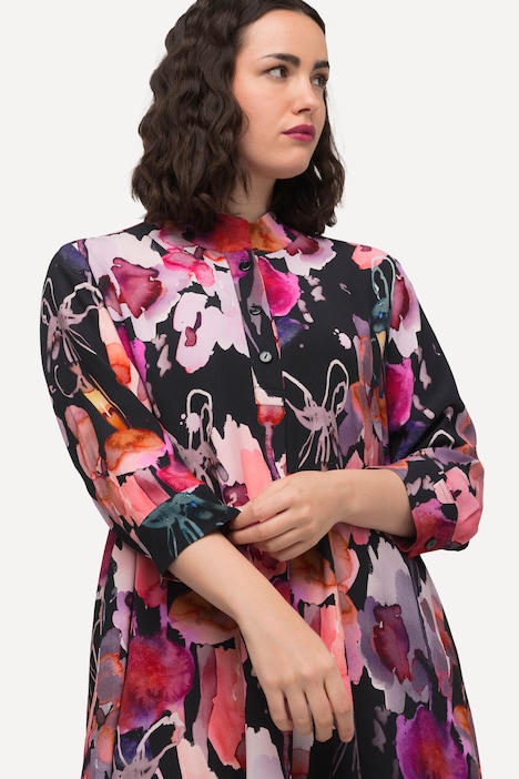 Watercolor Floral Print 3/4 Sleeve Tunic | Tunics | Blouses
