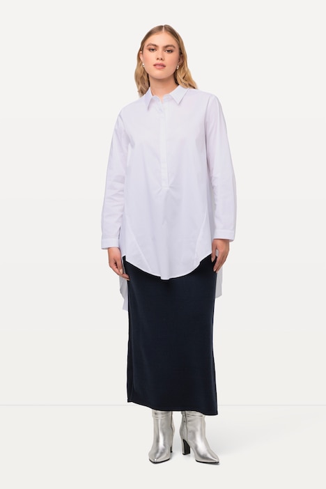 Longblouse, A-lijn, overhemdkraag, lange mouwen