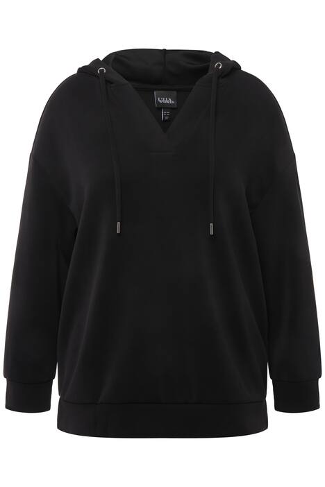 Mikina s kapucí, oversize, výstřih do V, dlouhé rukávy