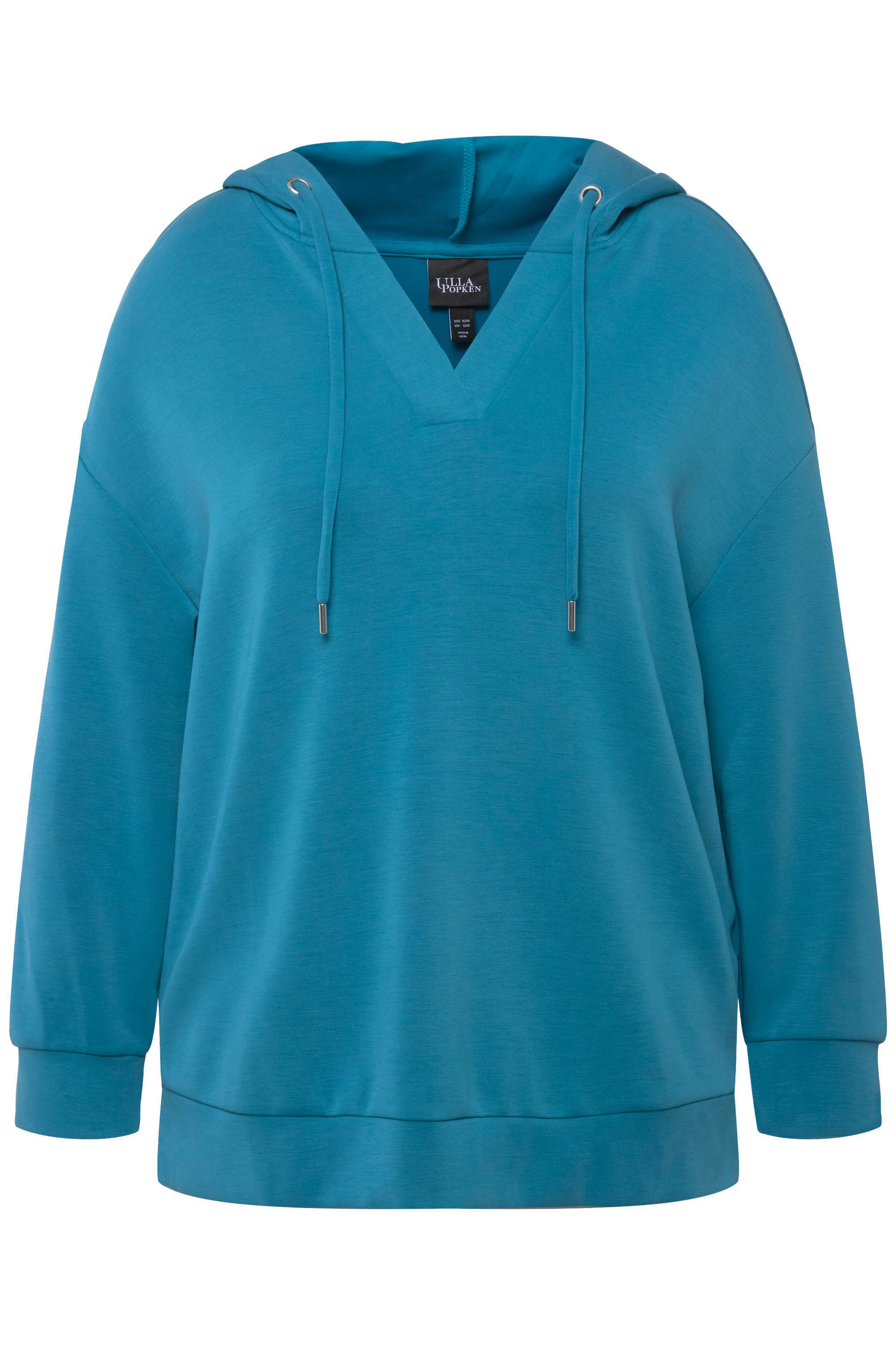 Ulla Popken Damen große Größen Hoodie Oversized V Ausschnitt Langarm