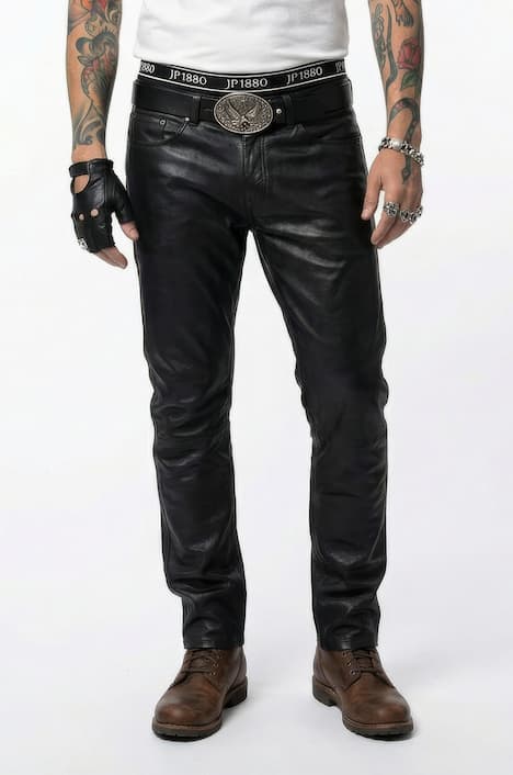 Lederhose, Leder, feinstes Lammnappaleder, Regular Fit, 5-Pocket, bs Gr. 68