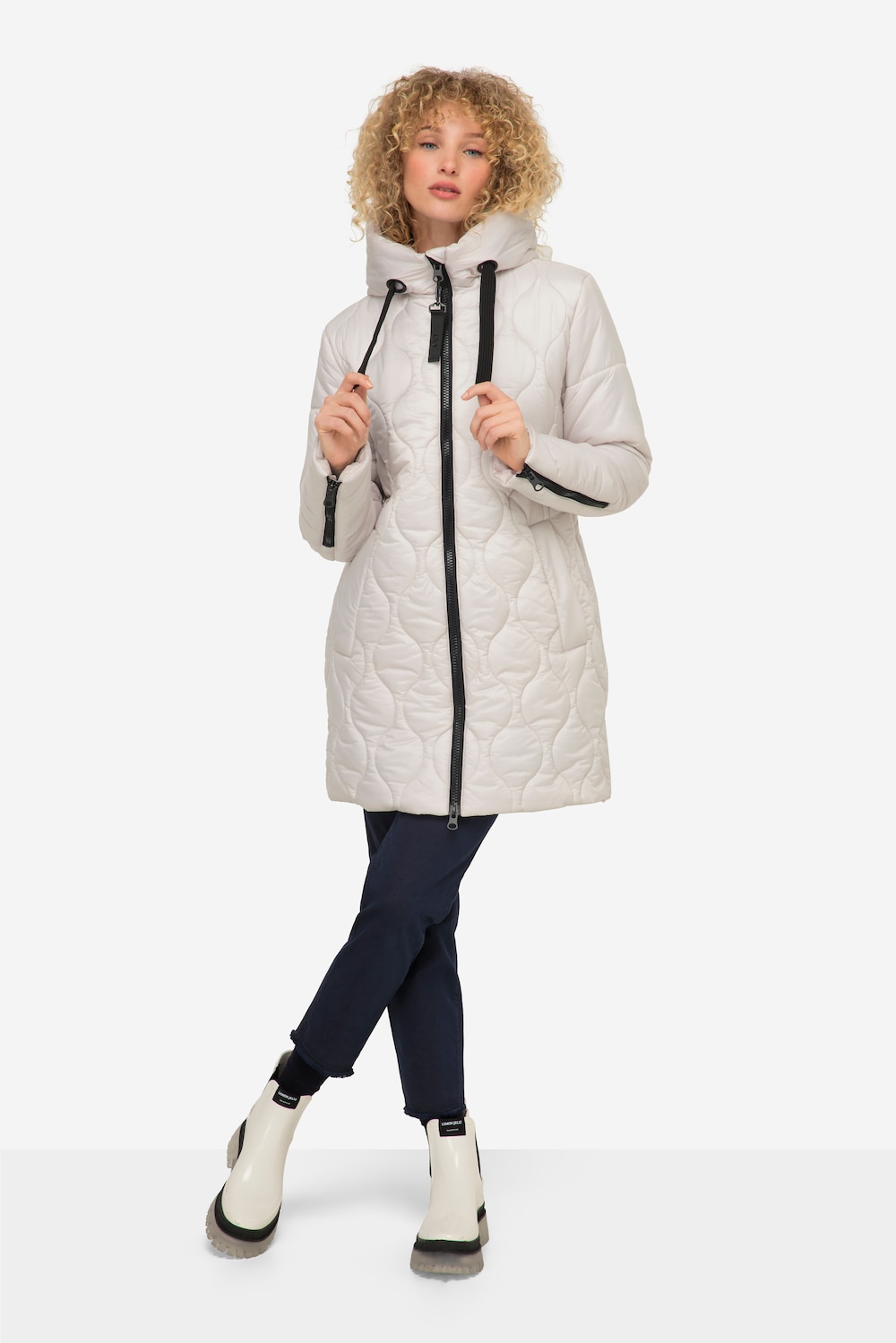Große Größen Long-Steppjacke, Damen, grau, Größe: L, Polyester/Synthetische Fasern, LAURASON