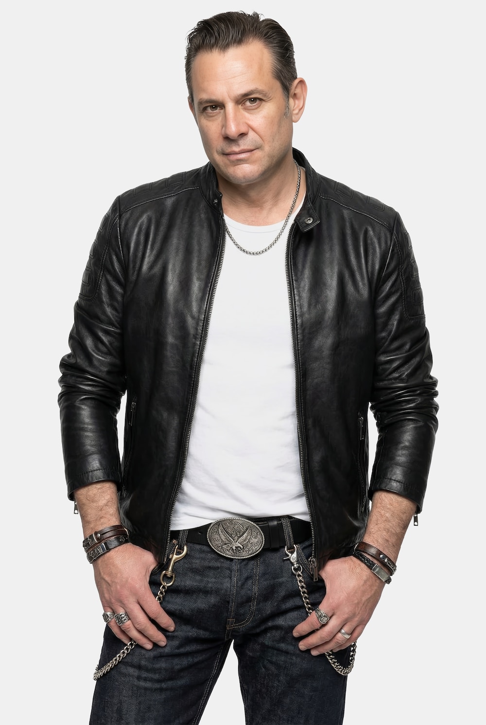 Lederjacke, Bikerstyle, feinstes Lamm-Nappa, Schulter-Steppung