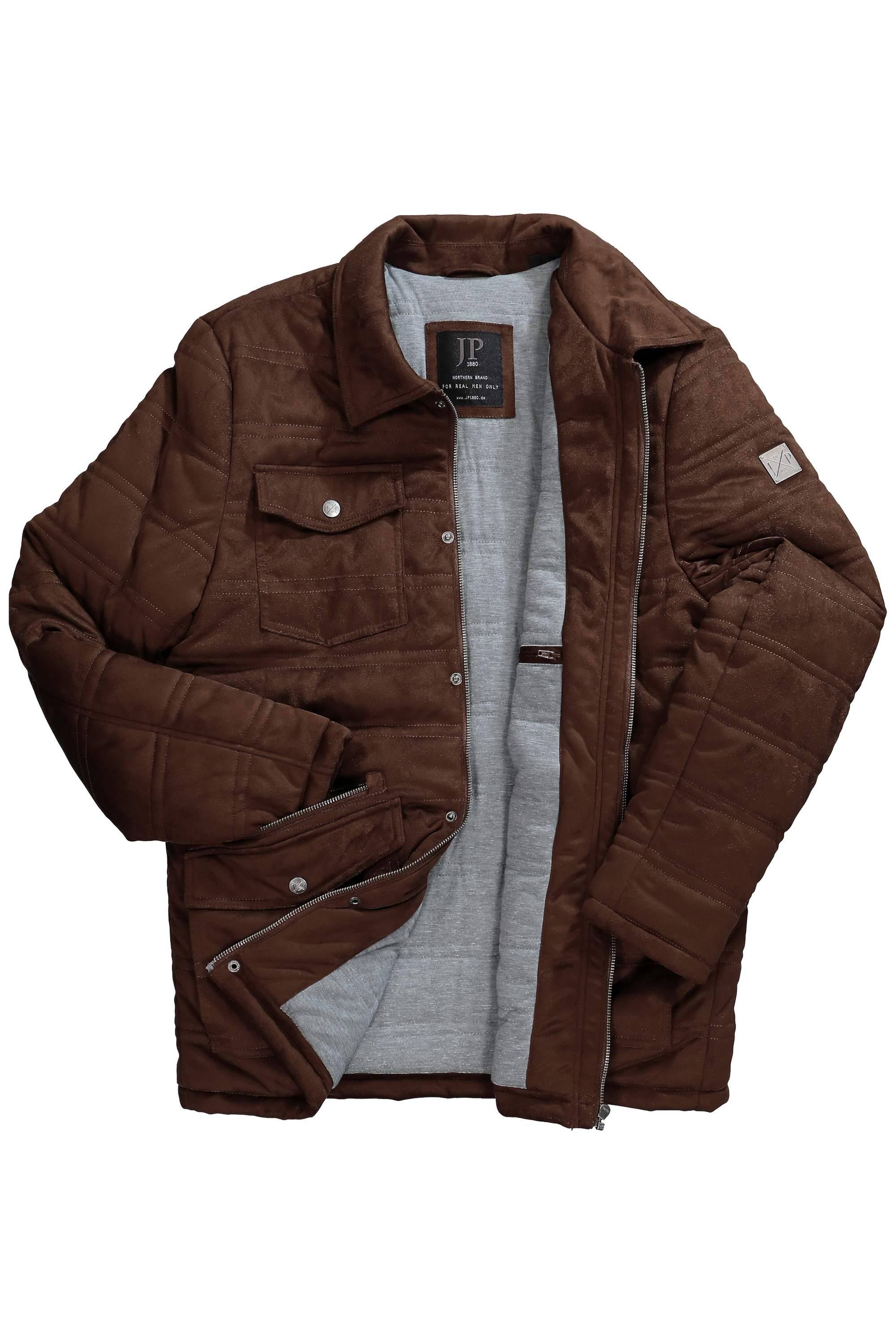 JP 1880 Herren große Größen Steppjacke Outdoor Mikro Suede Hemdkragen