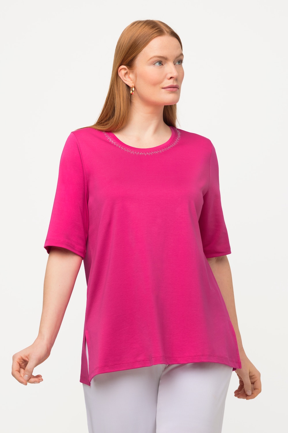 Grote Maten T-shirt, Dames, roze, Maat: 42/44, Katoen, Ulla Popken