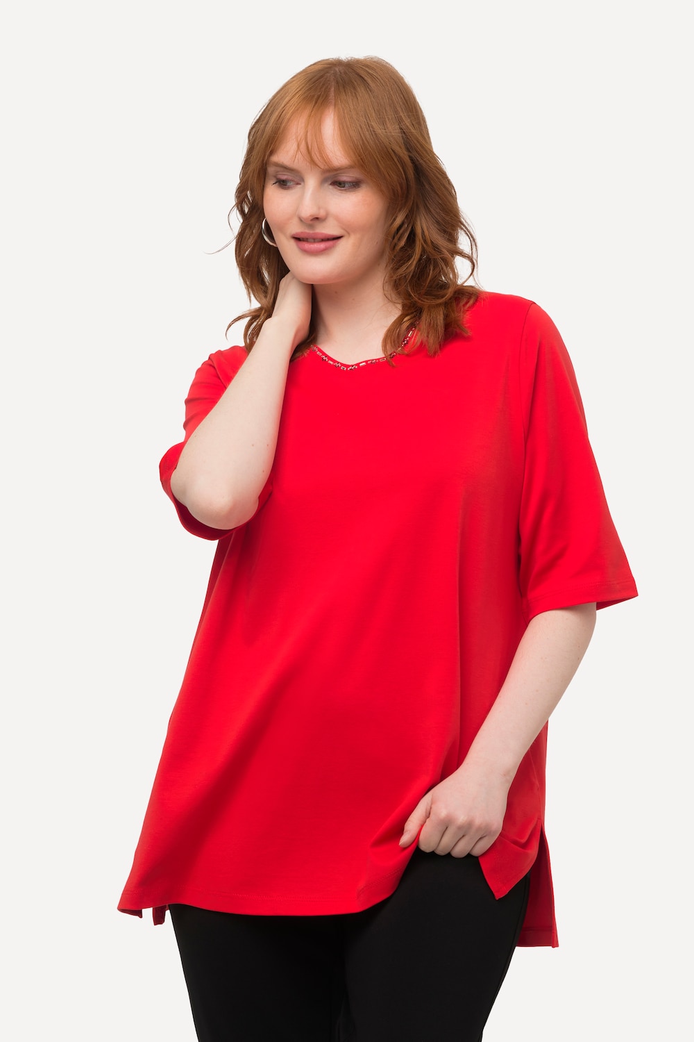 Grote Maten T-shirt, Dames, rood, Maat: 50/52, Katoen, Ulla Popken