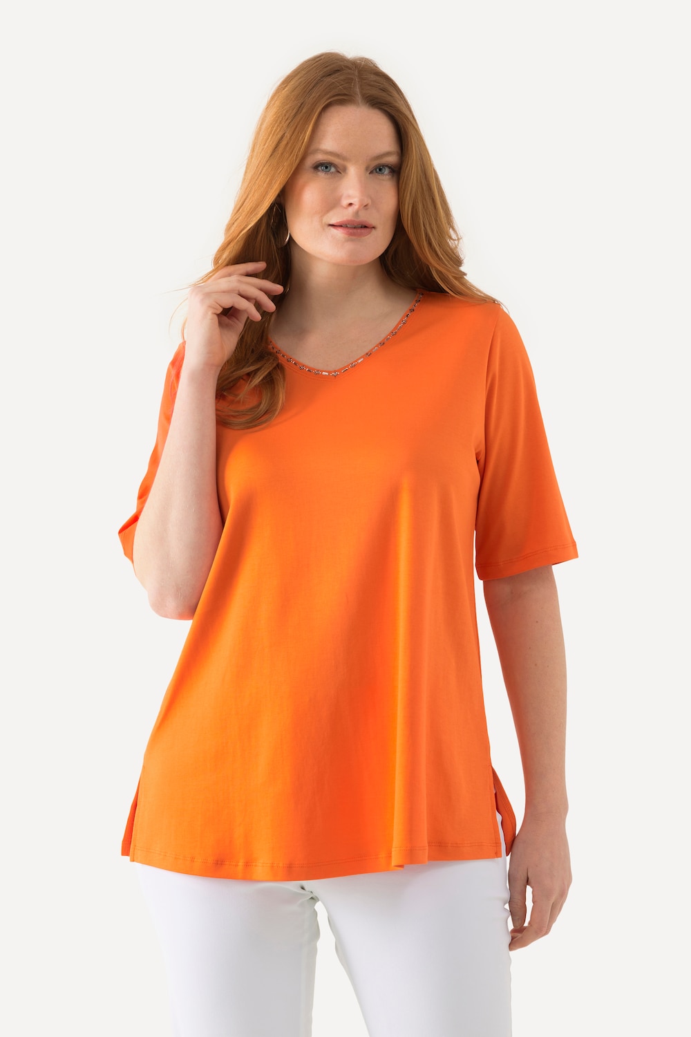 Grote Maten T-shirt, Dames, oranje, Maat: 42/44, Katoen, Ulla Popken