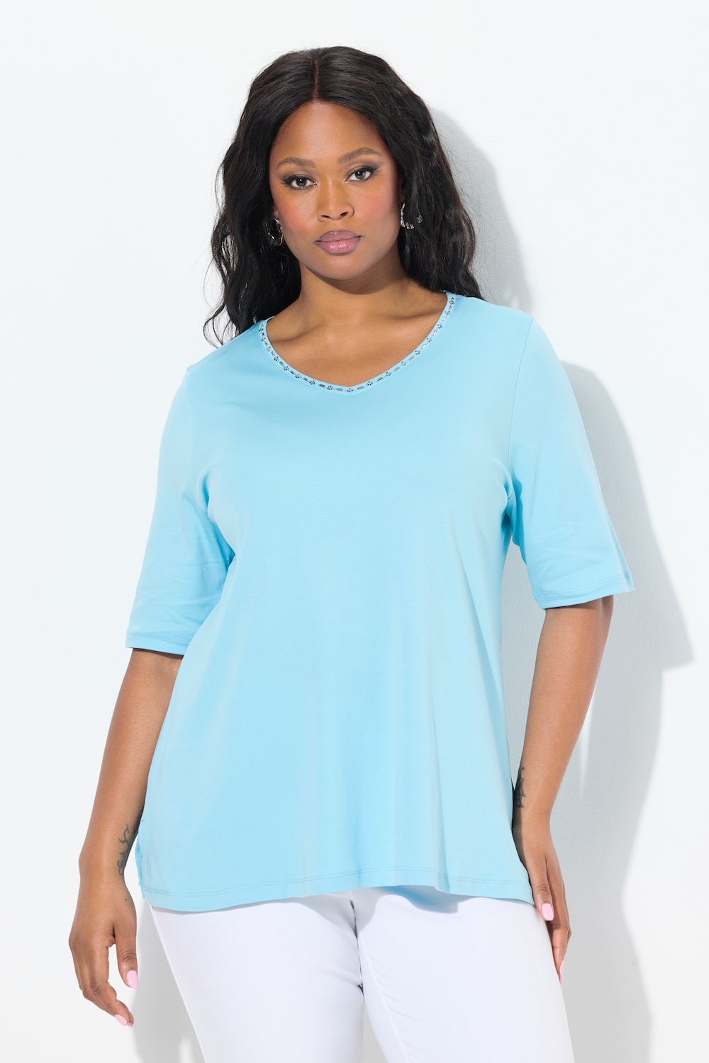 Große Größen T-Shirt, Damen, türkis, Größe: 46/48, Baumwolle, Ulla Popken