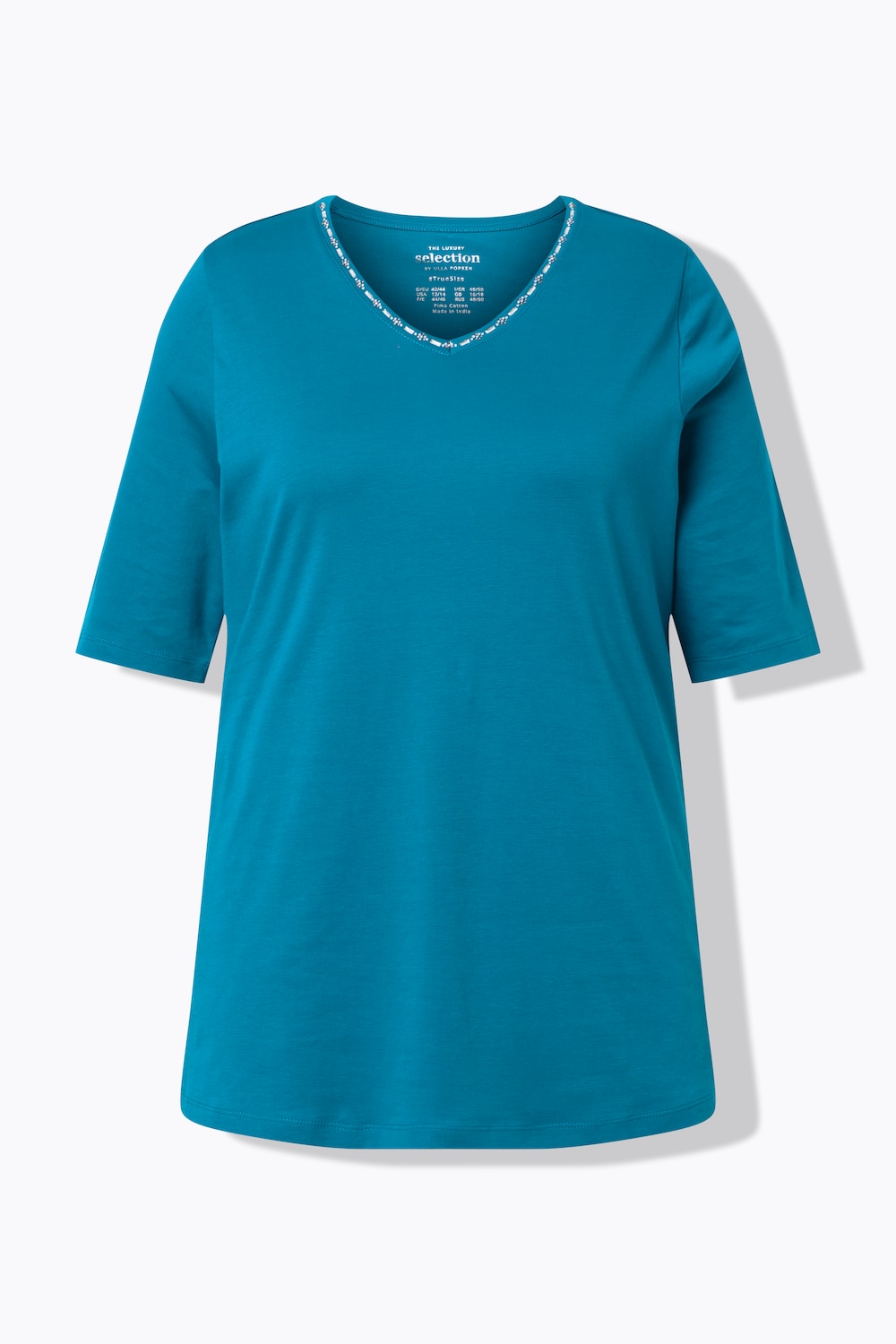 Stora storlekar T-shirt, Dam, turkos, storlek: 46/48, Bomull, Ulla Popken