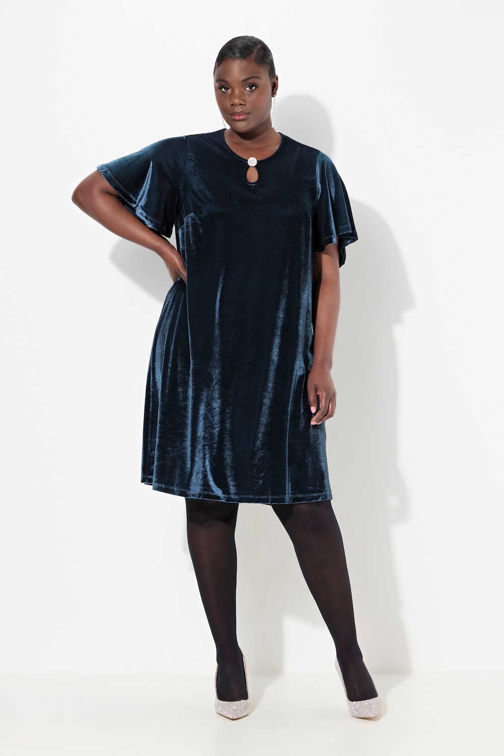 Große Größen Samtkleid, Damen, blau, Größe: 46/48, Polyester, Ulla Popken
