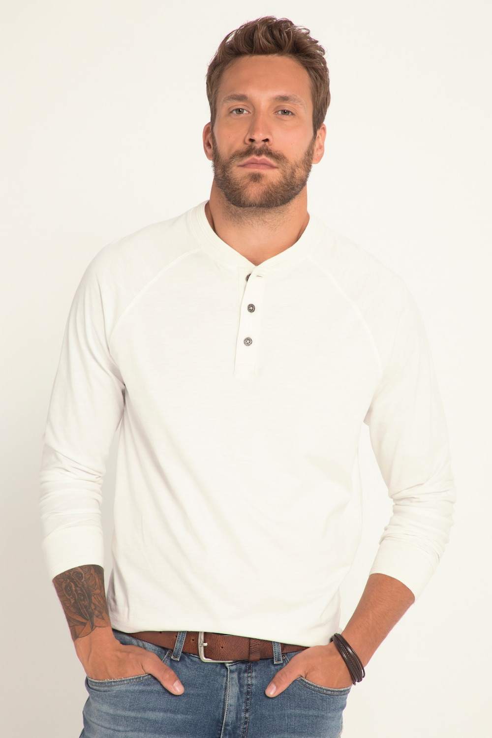 Große Größen Henley, Herren, beige, Größe: 5XL, Baumwolle, JP1880