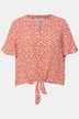 Bluse, Boxy Fit,  V-Ausschnitt, Flower Print, Halbarm, Saumknoten