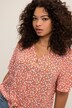 Bluse, Boxy Fit,  V-Ausschnitt, Flower Print, Halbarm, Saumknoten