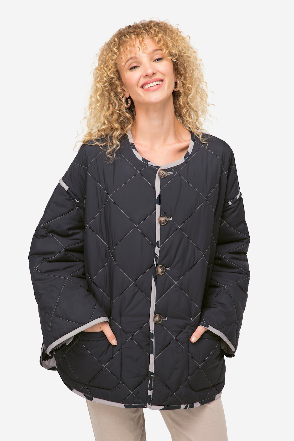 Große Größen Wende-Steppjacke, Damen, beige, Größe: S, Polyester, LAURASON