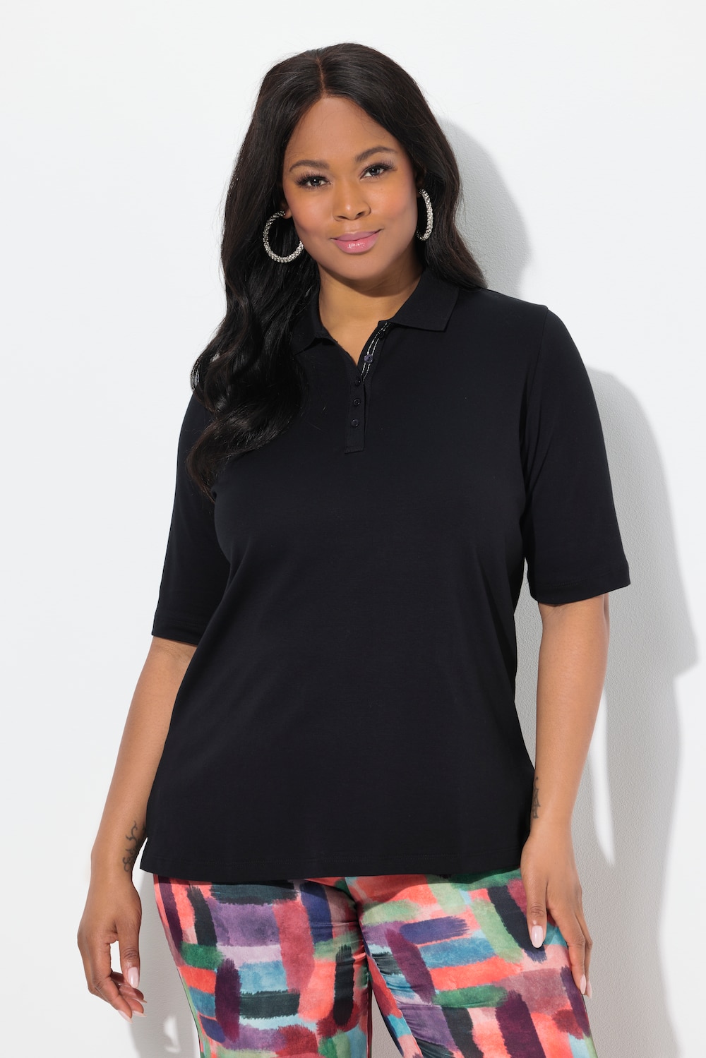 Große Größen Poloshirt, Damen, schwarz, Größe: 46/48, Baumwolle, Ulla Popken