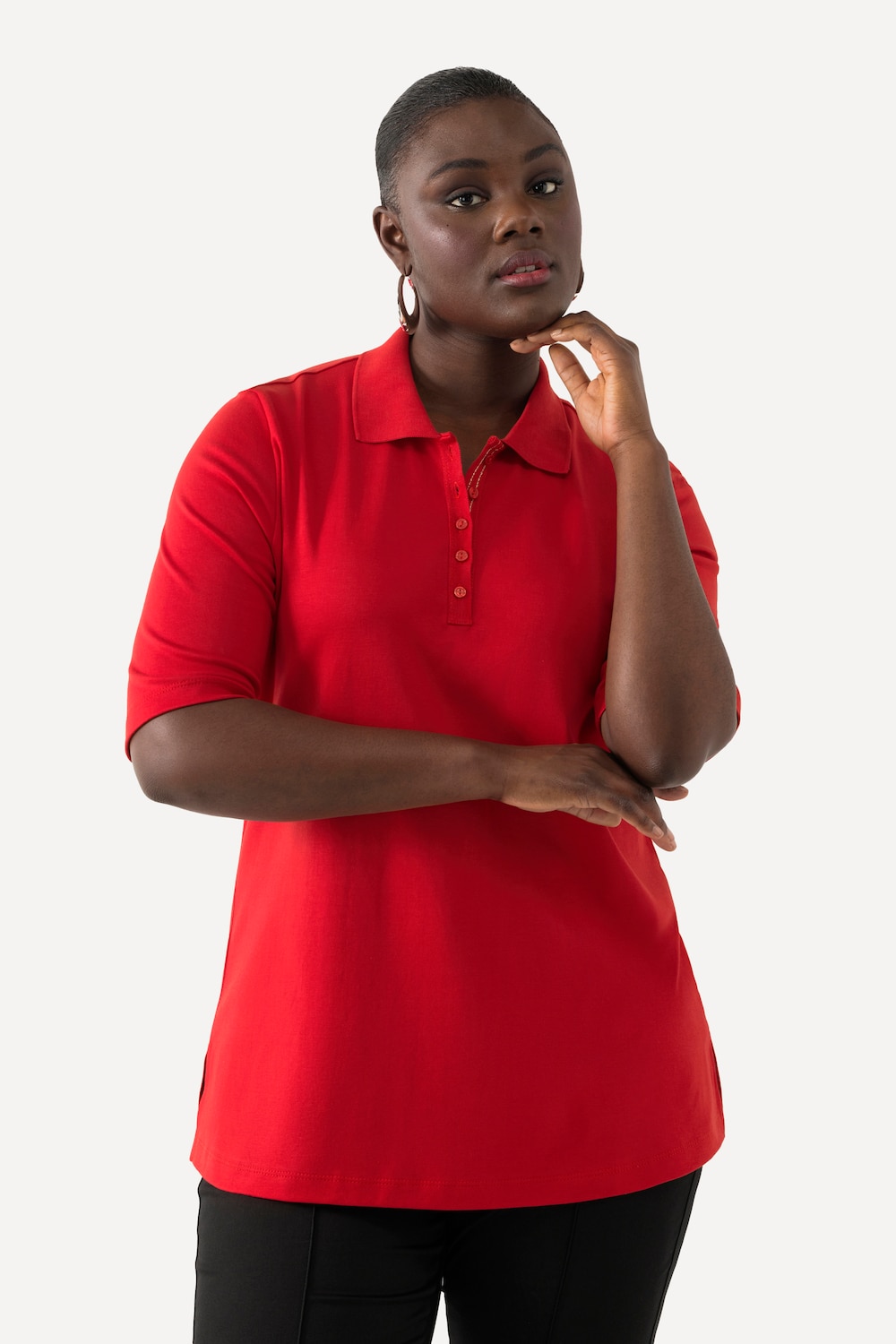 Grote Maten poloshirt, Dames, rood, Maat: 50/52, Katoen, Ulla Popken