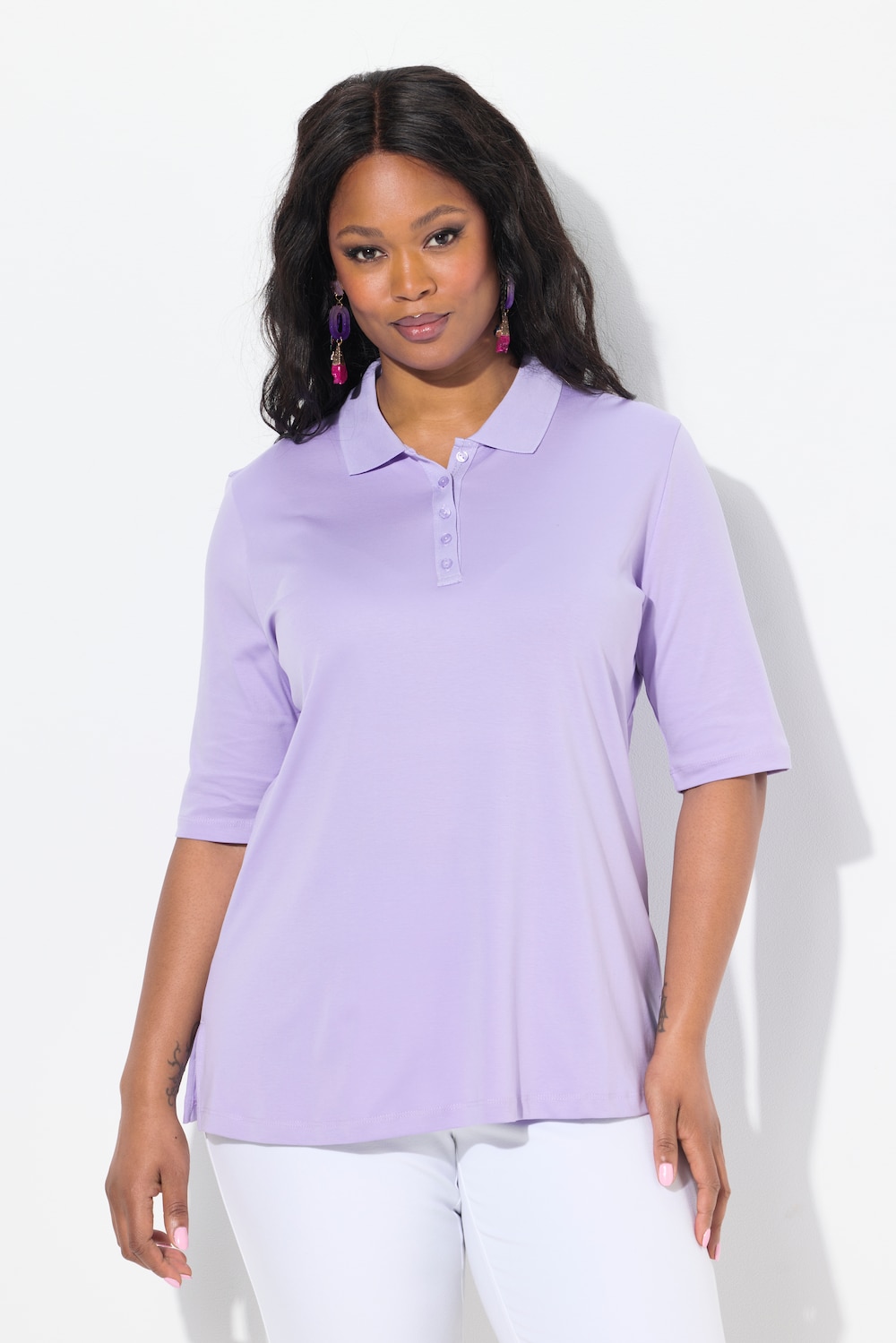 Große Größen Poloshirt, Damen, lila, Größe: 46/48, Baumwolle, Ulla Popken