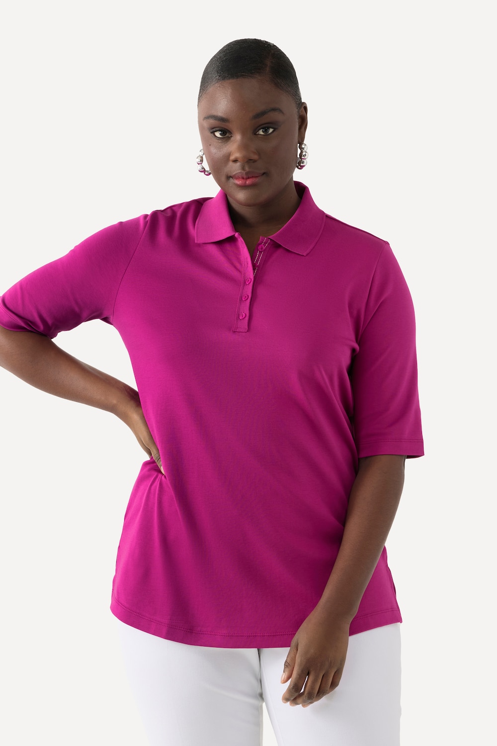 Grote Maten poloshirt, Dames, paars, Maat: 42/44, Katoen, Ulla Popken