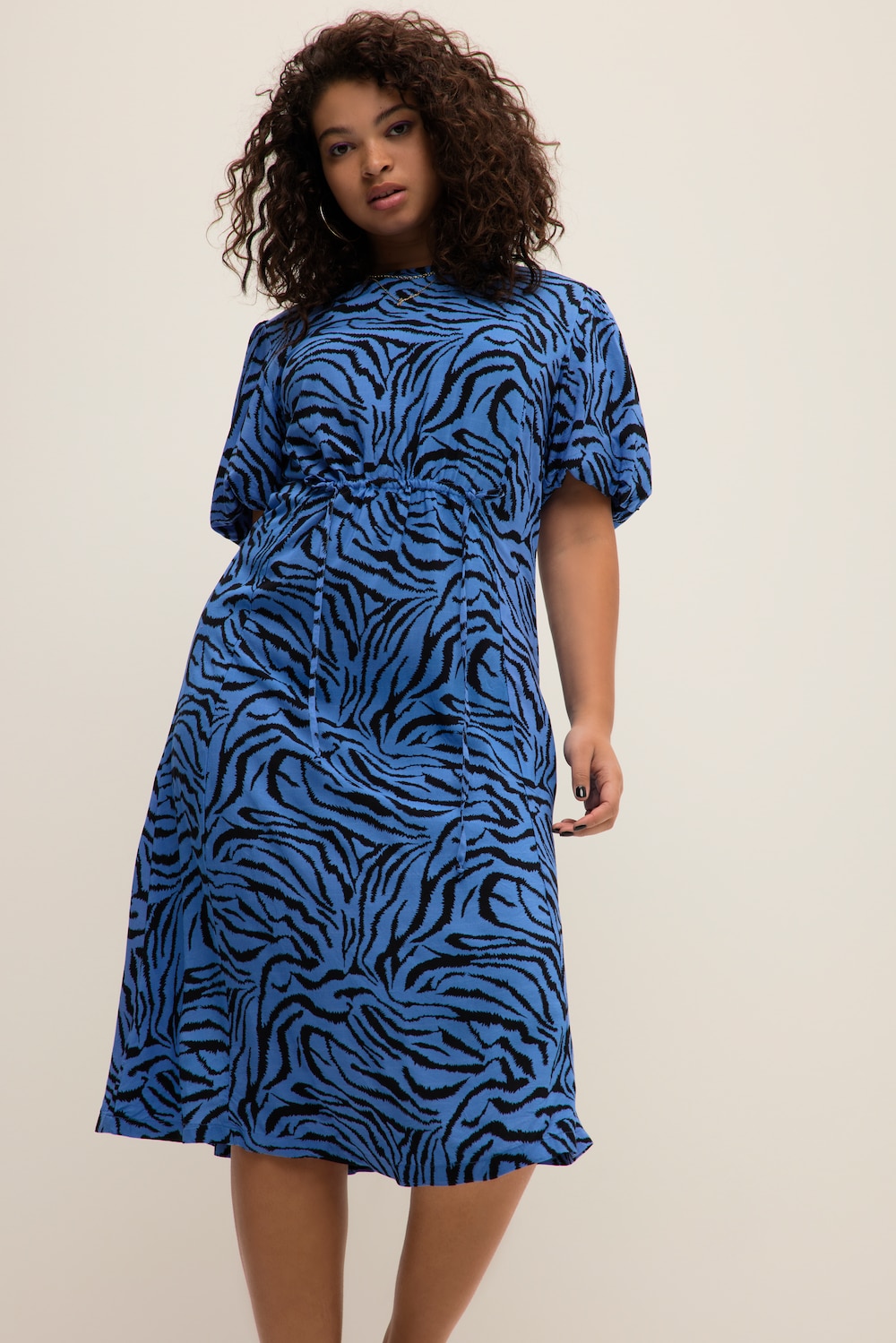 Grote Maten Midi-jurk, Dames, blauw, Maat: 54/56, Viscose, Studio Untold