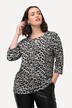 Koszula, wzór w panterkę, okrągły dekolt, dziurka od klucza, rękawy 3/4
