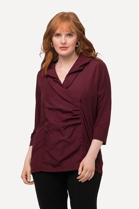 Blouse collection Classic, décolleté en V et manches 3/4, col en taffetas